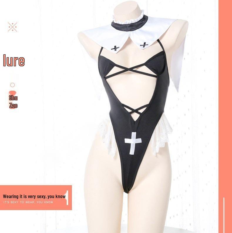 Devil Angel Black Nurse Bikini Set - Tempting One-Piece Uniform for Women