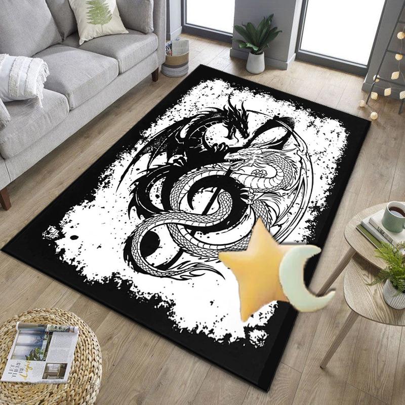 Yin Yang Dragons Office Rug Chair Mat, Game Carpet, Suitable for Front Door, Bedroom, Living Room, Desk, Holiday Gift