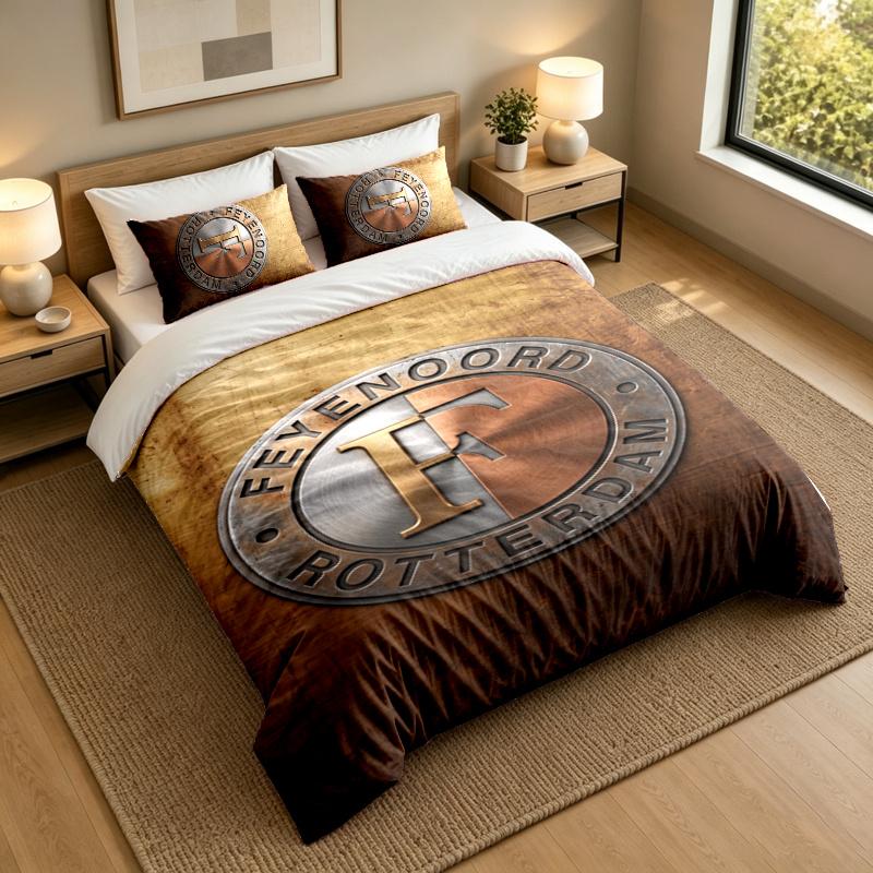 3-Piece Bed Sheet Set with Feyenoord Design, 1 Flat Sheet and 2 Pillowcases for Bedroom