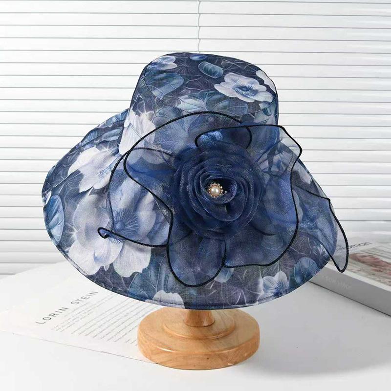 New sun hat children summer middle-aged and elderly elegant flower sunscreen hat mother bucket hat
