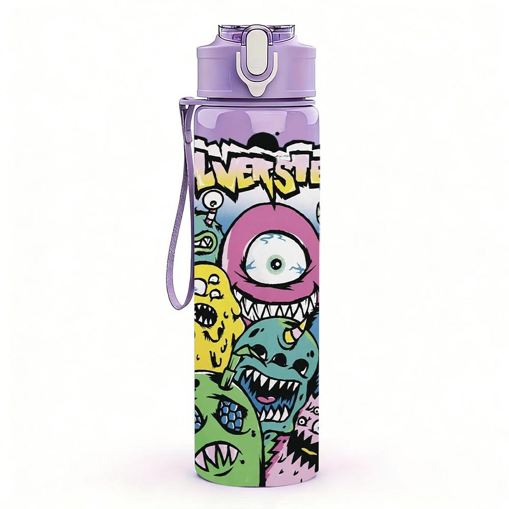 1PC Graffiti Monster Cartoon 750ml sports water bottle leakproof straw lid outdoor office home