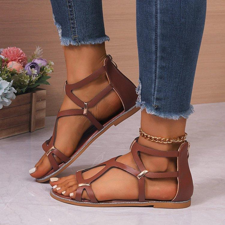 Large size beach open-toed flat sandals, summer new European and American style with Roman women's shoes