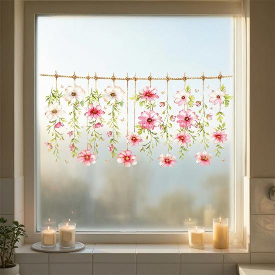 Aquarell-Blumen-Fensteraufkleber, Ohne Kleber Wiederverwendbar Halbtransparent Sichtschutzfolie, Wasserdicht Schmutzabweisend Dekoratives Abziehbild für Küche Badezimmer Schlafzimmer