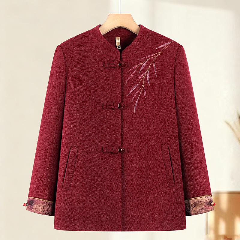 

Spring & Autumn Wool Coat for Middle-Aged & Elderly Women: Chinese Style for Mothers, Grandmothers, and Wives. 4XL красный