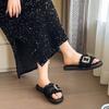 Xiaoxiangfeng Rhinestone Slippers Women's Summer Wear New Internet Celebrity Explosion Flat Bottom One-word Drag Non-slip Beach Sandals