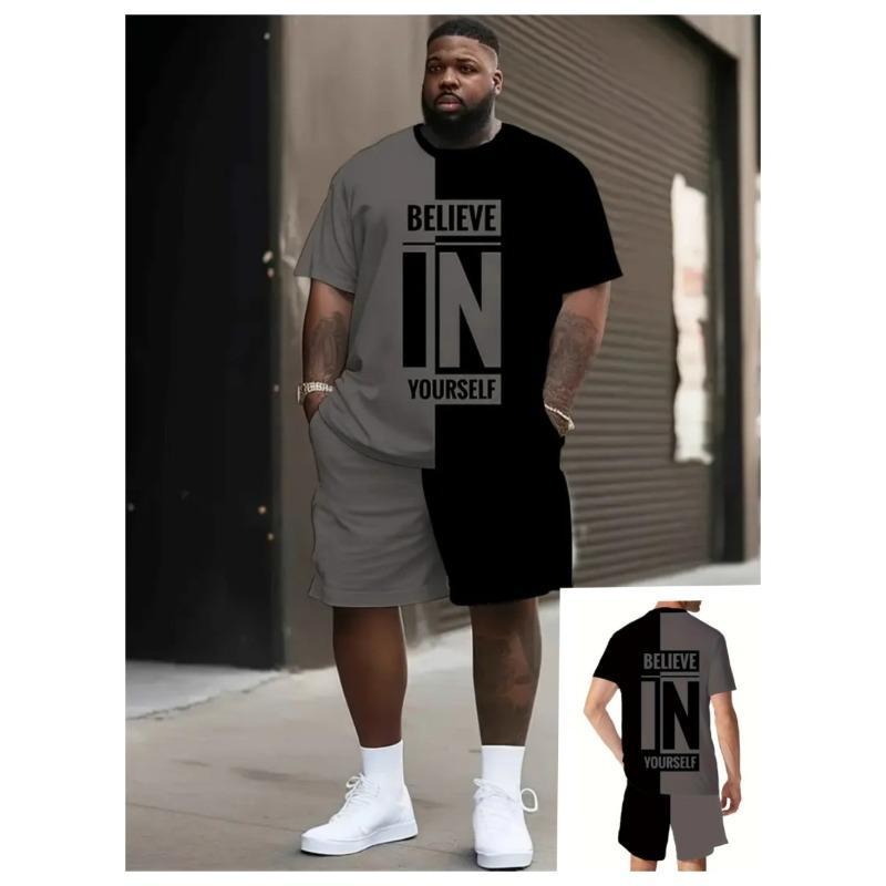 Summer Color Printed Fashionable Loose Sportswear Men's Plus Size Short Sleeved Daily Comfortable Two-piece Sport Wear