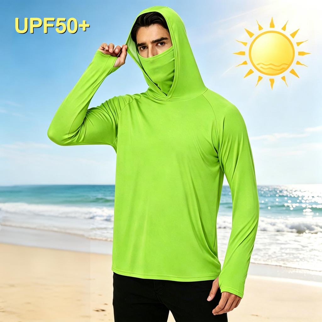 Men's Casual Outdoor Hooded Long Sleeve Sun Protection Shirt Lightweight Breathable Quick Dry UV Resistant Top for Sports Hiking