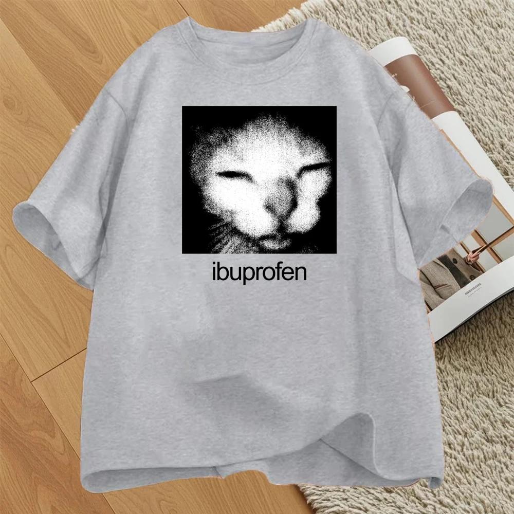 Ibuprofen Kočka Meme Potisk Tričko Ženy Muži Ležérní Vtipné Kočka Grafické O-výstřih Krátký Rukáv Top Móda Streetwear Tričko Unisex