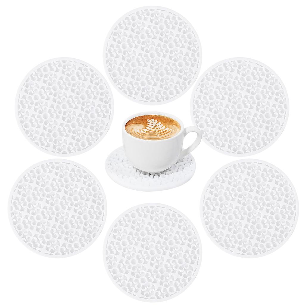 White Drink Coasters, Set of 6 Silicone Coasters, Coffee Table Coasters, Coasters for Home Office Coffee Bar Tables