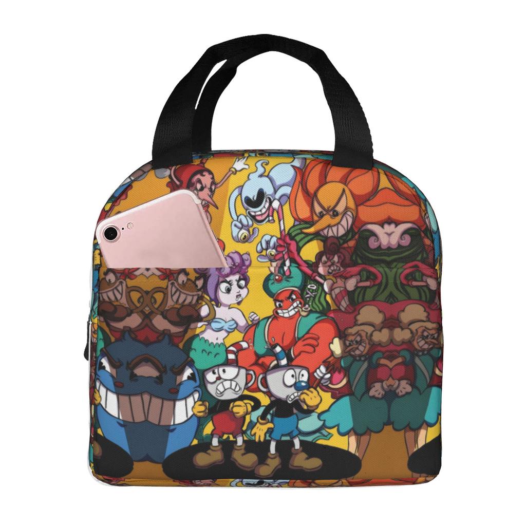 Custom Cupheads Resuable Lunch Box Women Men Leakproof Shooting Game Cooler Thermal Food Insulated Lunch Bag Office Work