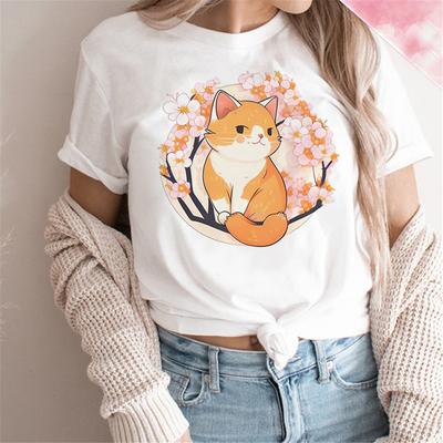 Cute Cat Women T-shirts Funny Manga Graphic Printed T Shirt Girl Streetwear Anime Graphic Clothing