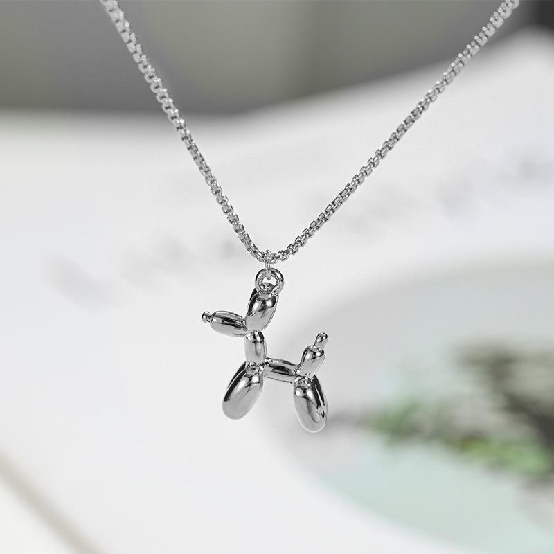 Stainless Steel Cute Balloon Puppy Pendant Sweater Necklace Men Ladies Necklace Party Jewelry Gift