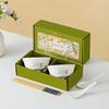 Pastoral Ceramic Tableware Gift Set: Rice Bowl, Spoon, and Chopsticks