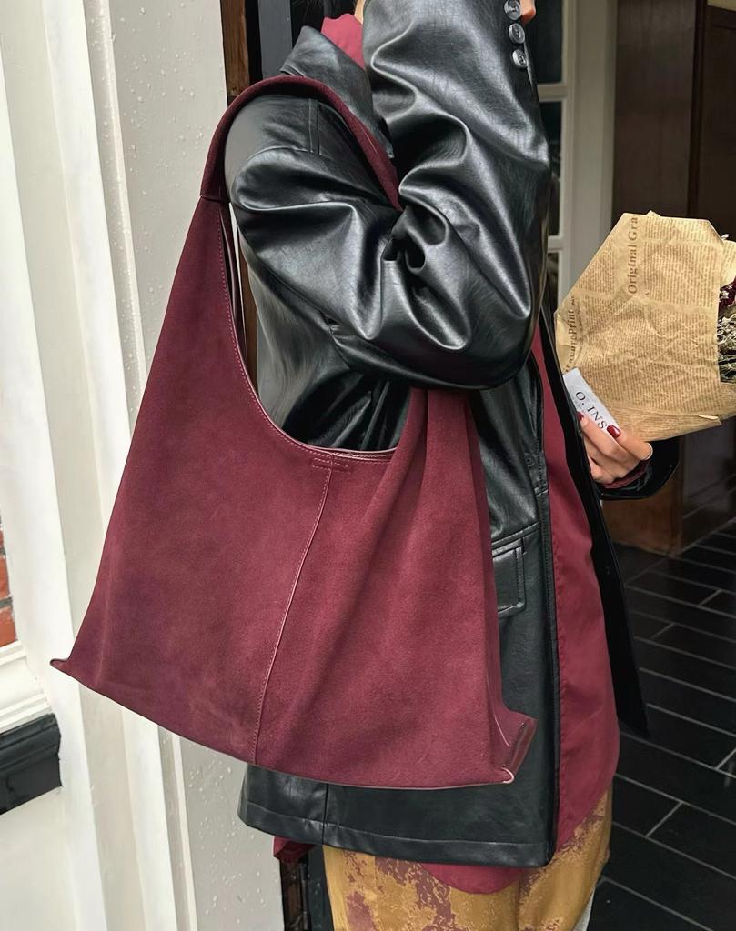 Frosted Cowhide Large Bag Autumn Winter Single Shoulder Tote Underarm High Capacity Casual Crossbody Bag for Women