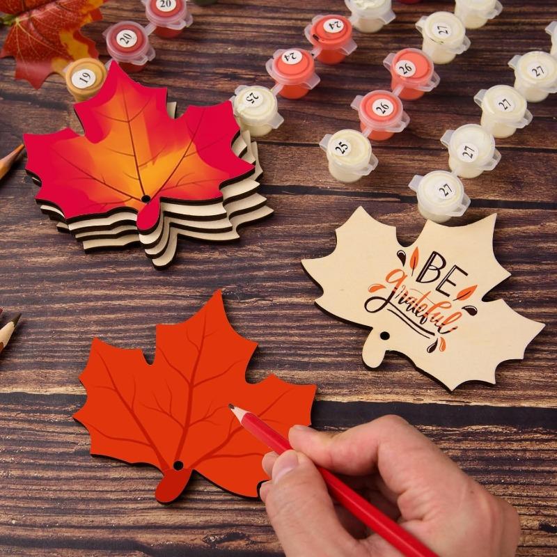 10pcs Unfinished Fall Leaf Wooden Ornaments Wooden Maple Leaf Cutouts for DIY Craft Tags Autumn Harvest Thanksgiving Decor