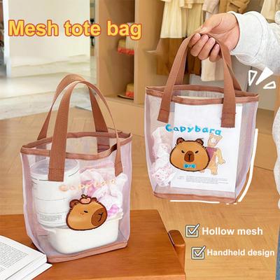 Mesh Beach Bag with Reinforced Handle Large Capacity Cartoon Pattern Waterproof Sand-proof Large Beach Tote Pool Bag