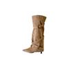 European and American style big tube circumference belt buckle pointed suede stiletto boots