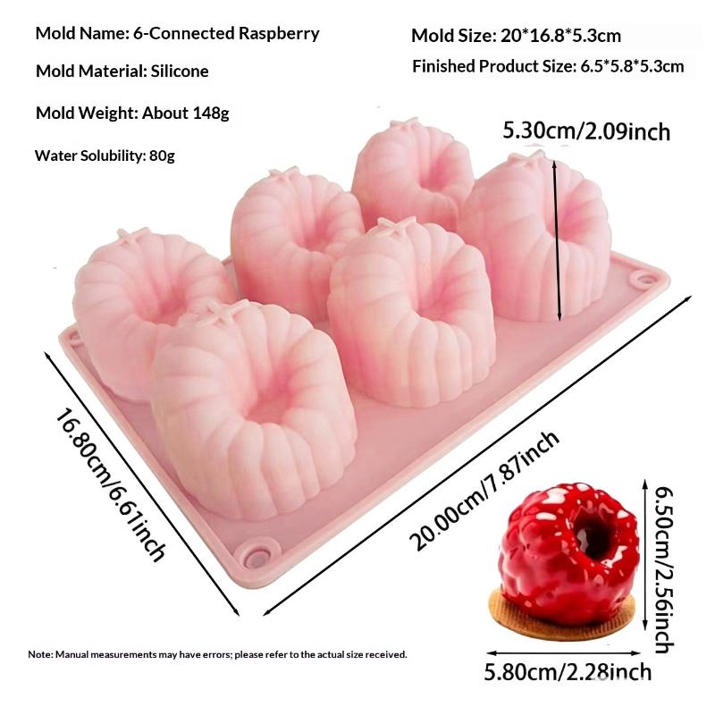 6 Cavity Raspberry Silicone Baking Mold Oven Freezer Safe French Style for Mousse Cake Chocolate Dessert DIY