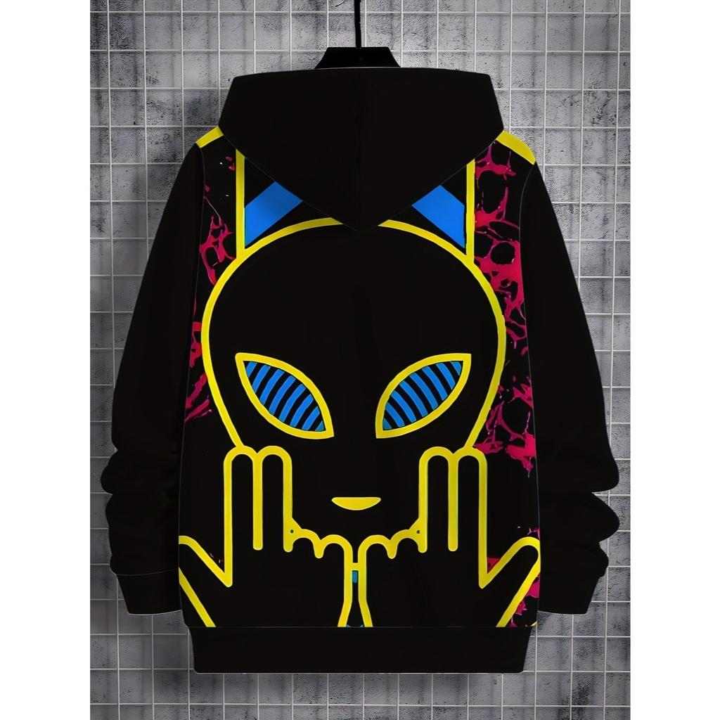 Boy's 3D Digital Printed Cat Tongue Pattern Hoodie - Black Casual Hoodie, Soft Machine Washable Fabric