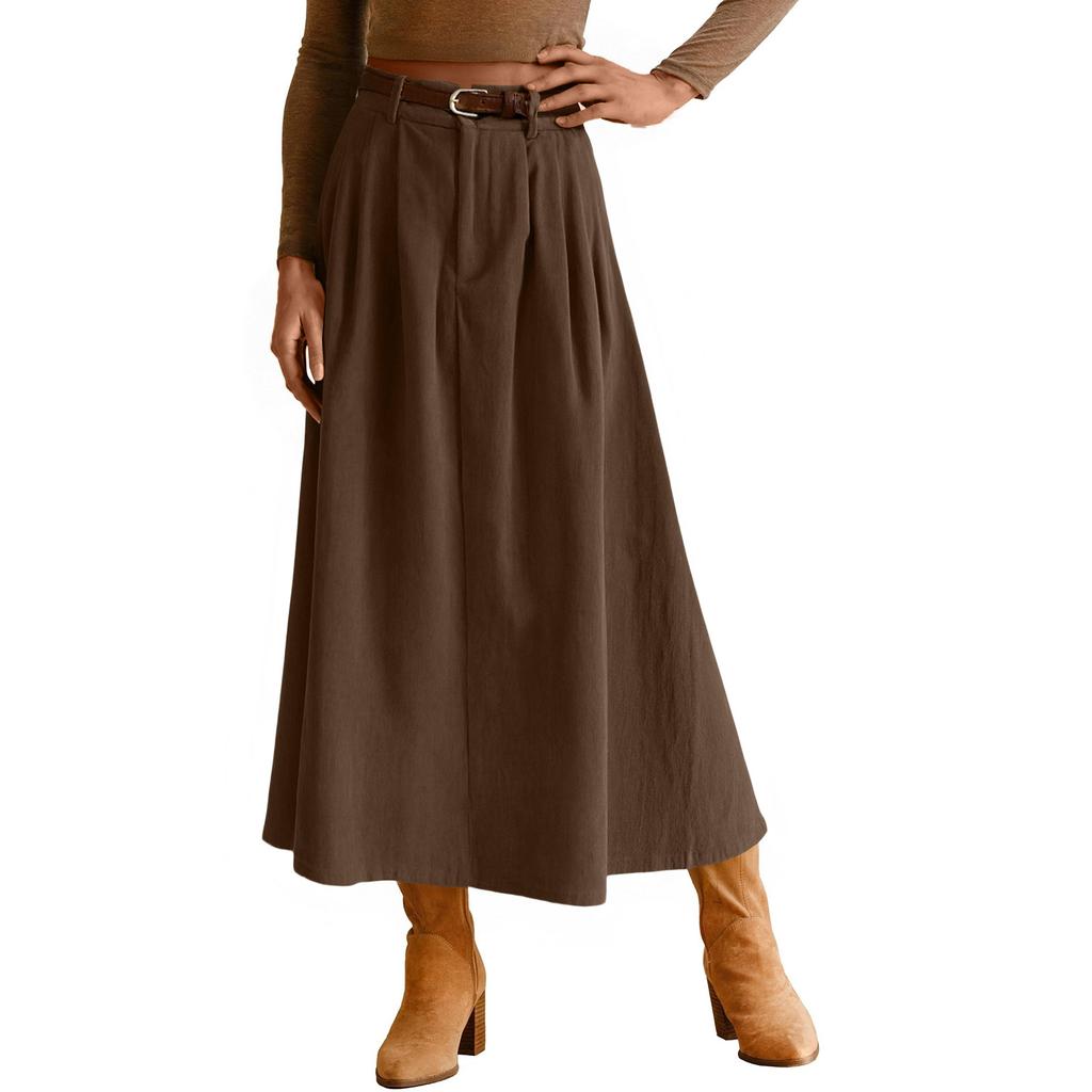 Women Casual High Elastic Waist Long Solid Skirt