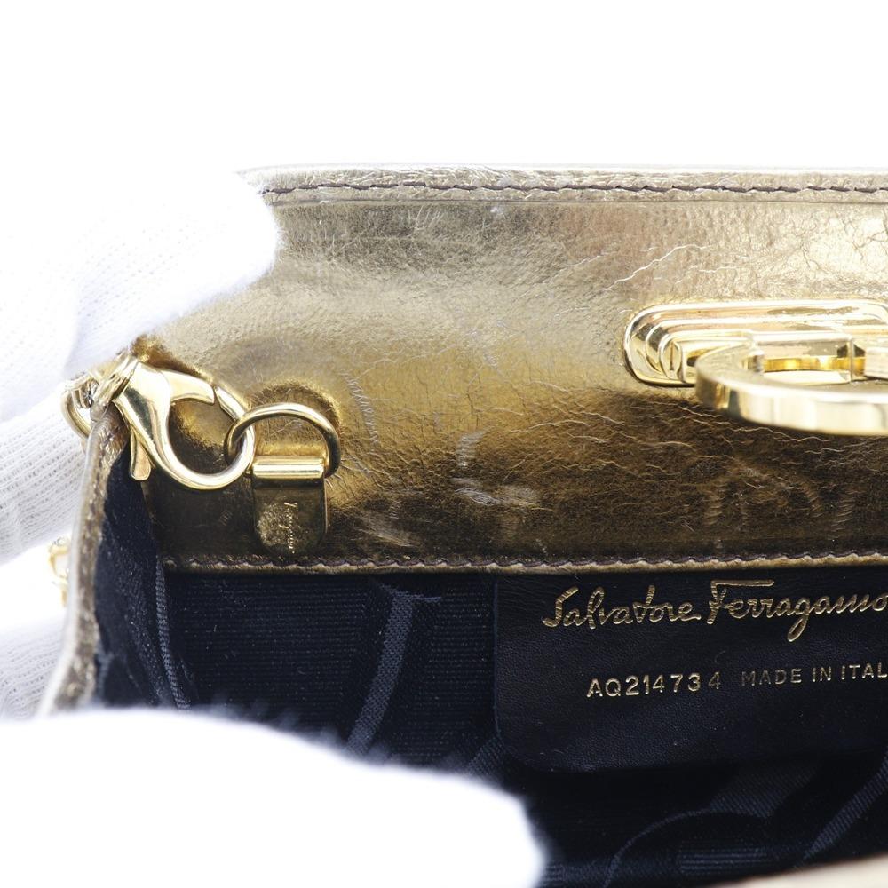 Salvatore Ferragamo ChainShoulder Shoulder Bag AQ214734 Gancini 2-way Clutch Gold Calfskin Women Used