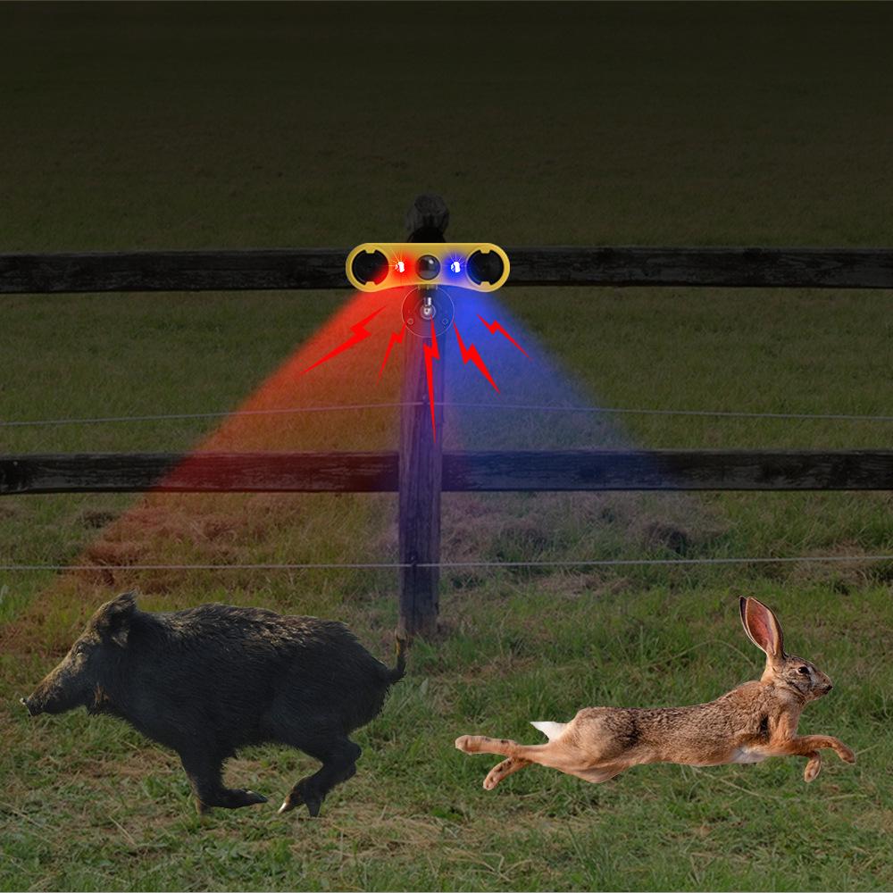 Solar-Powered Dual-Speaker Outdoor Pest Repeller with Red & Blue Flashing Lights