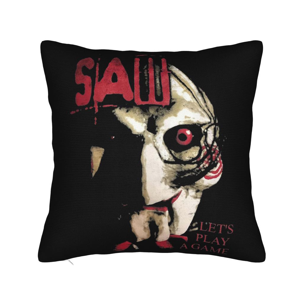 Bedruckte Säge-Jigsaw-Horrorfilm-Kissenbezug Polyester-Kissenbezug Dekoration Halloween Gothic-Kissenbezug Bezug Stuhl Reißverschluss