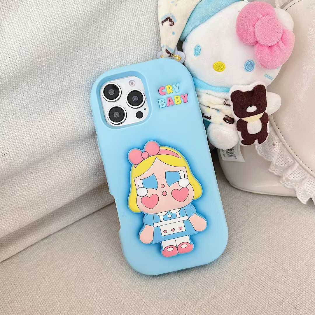 

3D Милый Чехол-держатель для телефона Cry Baby для iPhone 17 Air 17 16 15 14 13 Pro 12 11 Pro Max 16E Мягкий силиконовый чехол iPhone 17 Pro Max синий