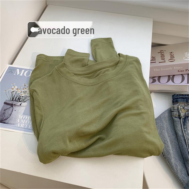 

Женская футболка с круглым вырезом и длинными рукавами из мягкого клейкого риса - Подходит для весны, Однотонная, Драпирующаяся базовая вещь. XL