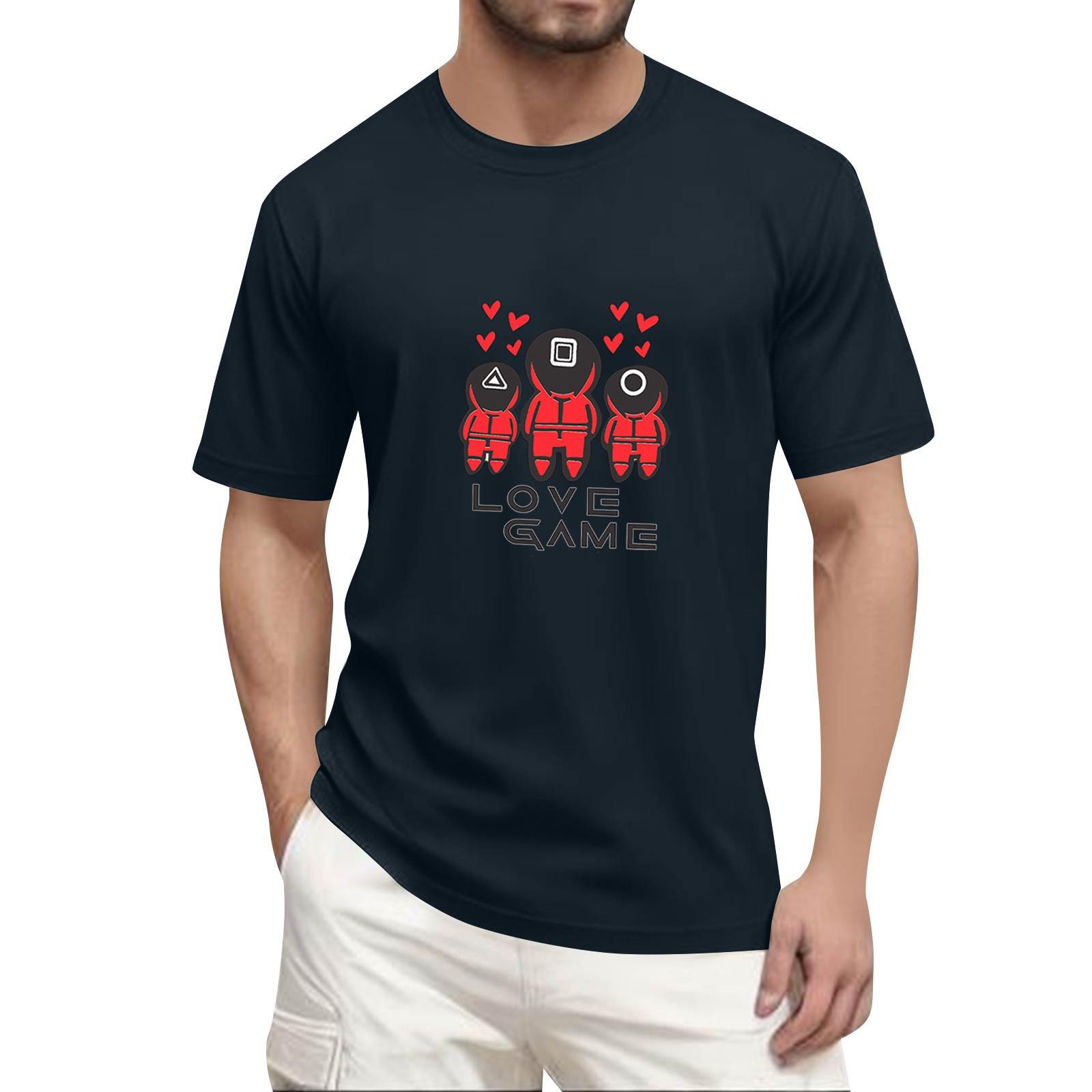 

Men s Fashion Printed Round Neck Straight Shoulder Short Sleeve T-Shirt Top XL Темно-синій