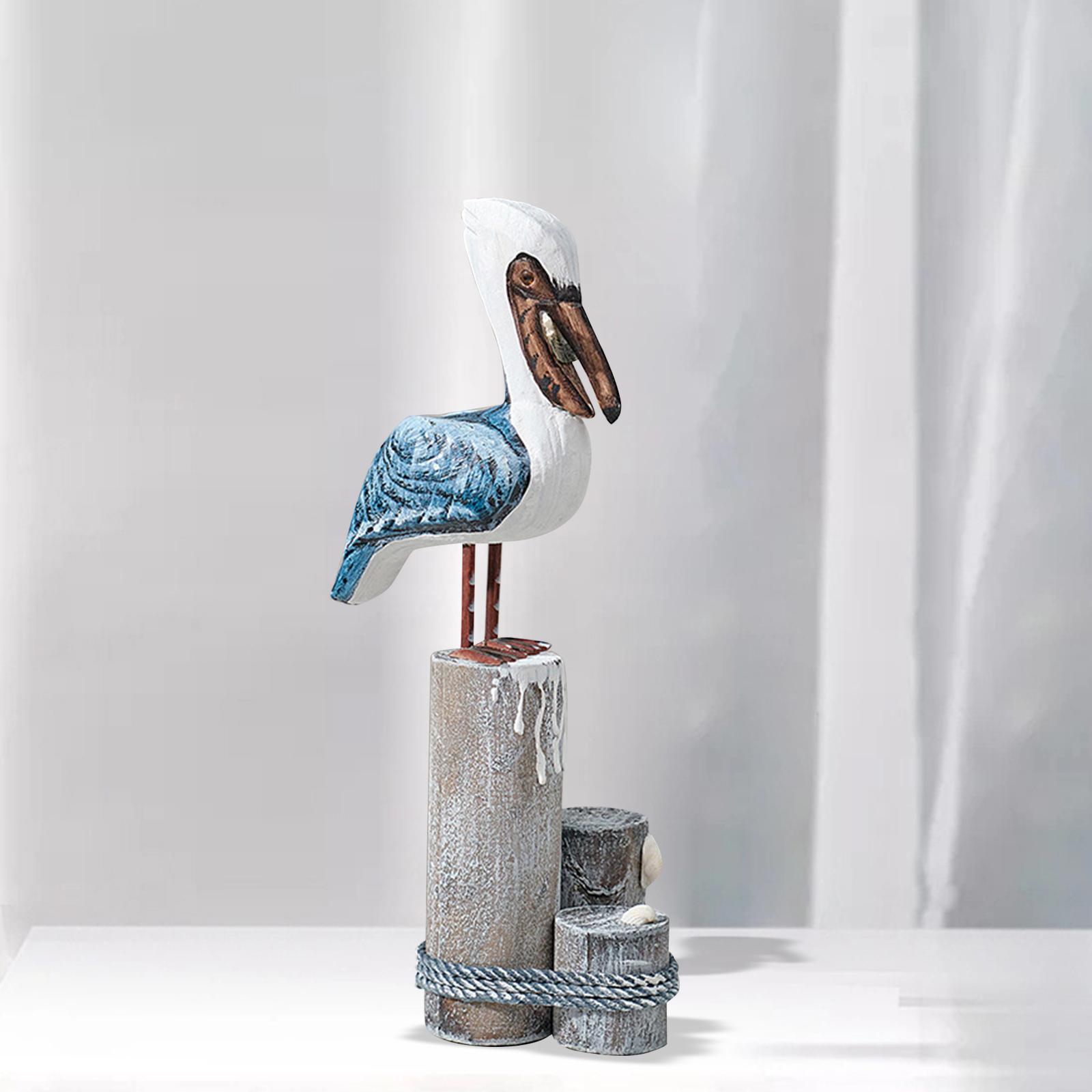 

Handmade Wooden Pelicans Decor Vivid Handcraft Bird Statue Collectable Creative Retro for Wedding Desk Decoration