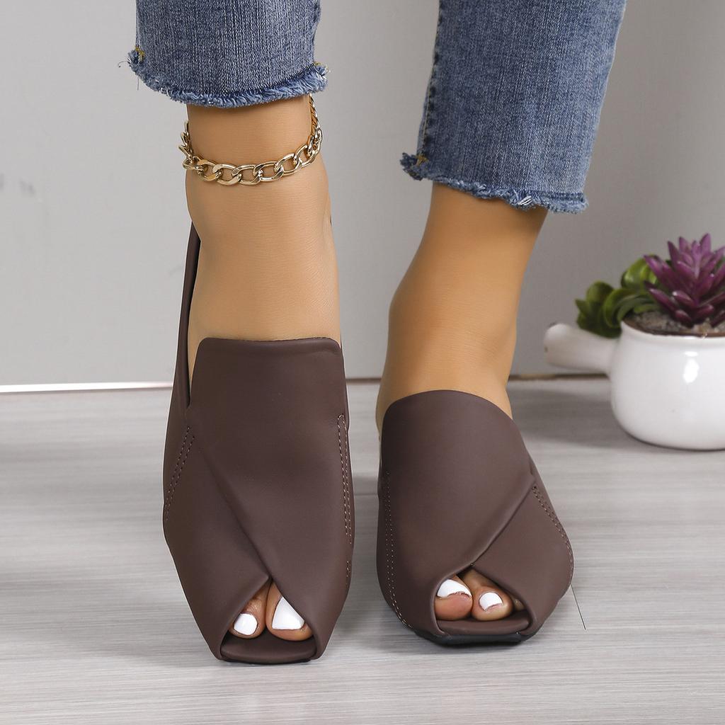 2025 Fashion Half Slippers Female Square Head Personalized Open-toe Square Heel Sandals Fashion Low Heel Outside Wear Slippers