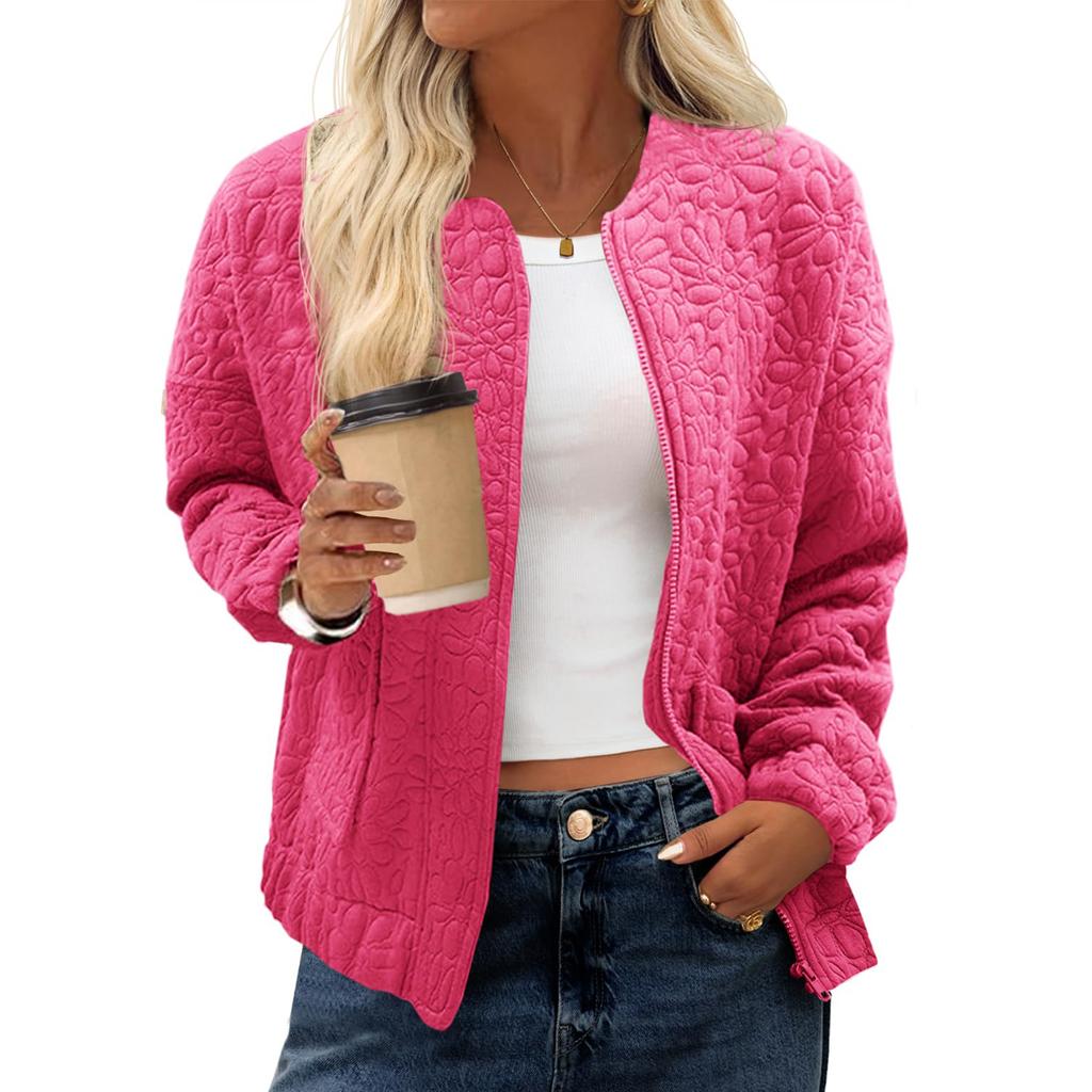 Women's Fashionable Winter Casual  Zipper Jacket Solid Color Jacket