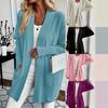 Women's Plus Size Knit Cardigan with Pockets, Relaxed Shawl Style Long Sweater Jacket