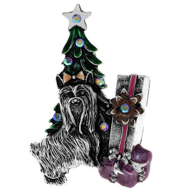 

Новая винтажная брошь в виде собаки и рождественской елки, праздничная подарочная булавка, 2 цвета, ювелирные изделия с животными