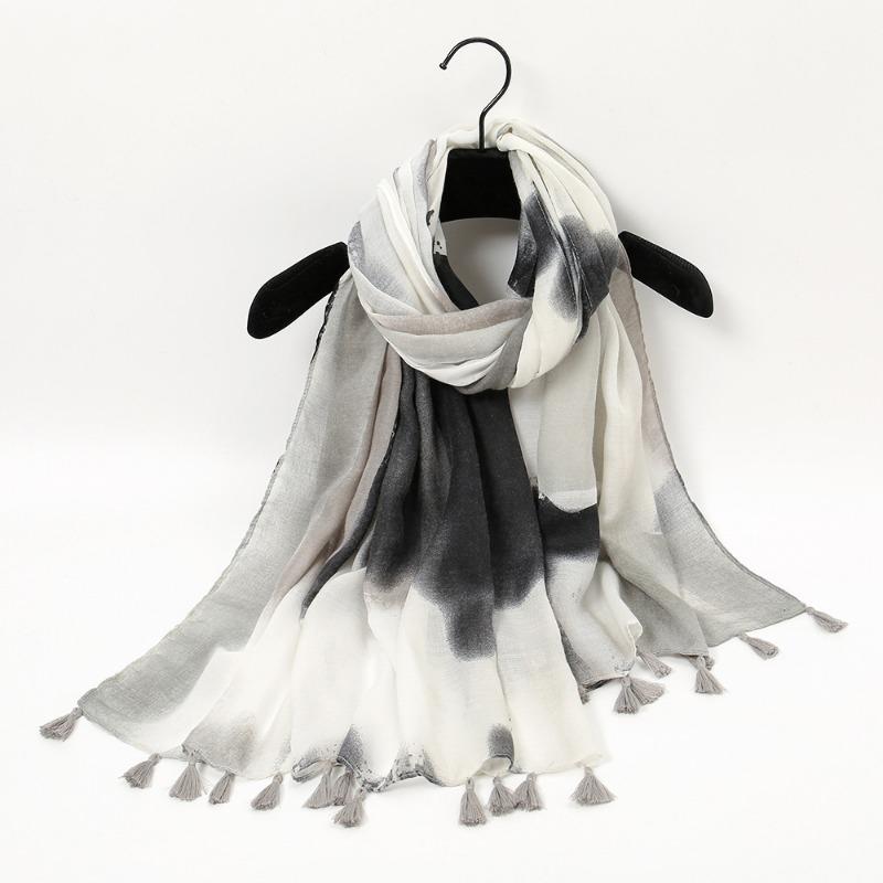 Autumn and winter small fresh rendering ink painting butterfly printing warm shawl, travel beach towel cotton and linen feel scarf
