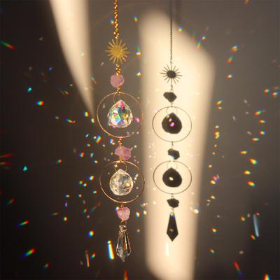 Natural Crystal Wind Chimes Star Moon Prisms Light Catcher Hanging Ornament Window Curtains Pendant Home Garden Decorations