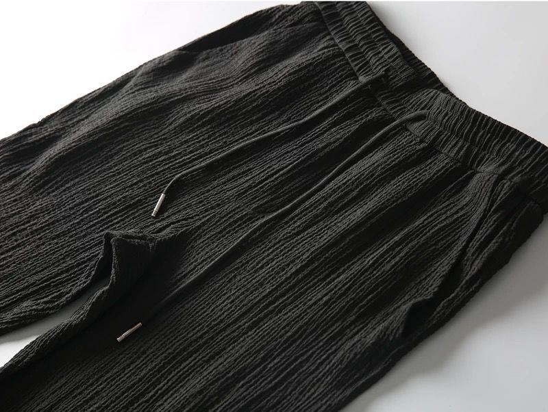 Men's Summer Lightweight Pleated Two-Piece Suit: Breathable, Fashionable Lapel Short Sleeve & Trousers