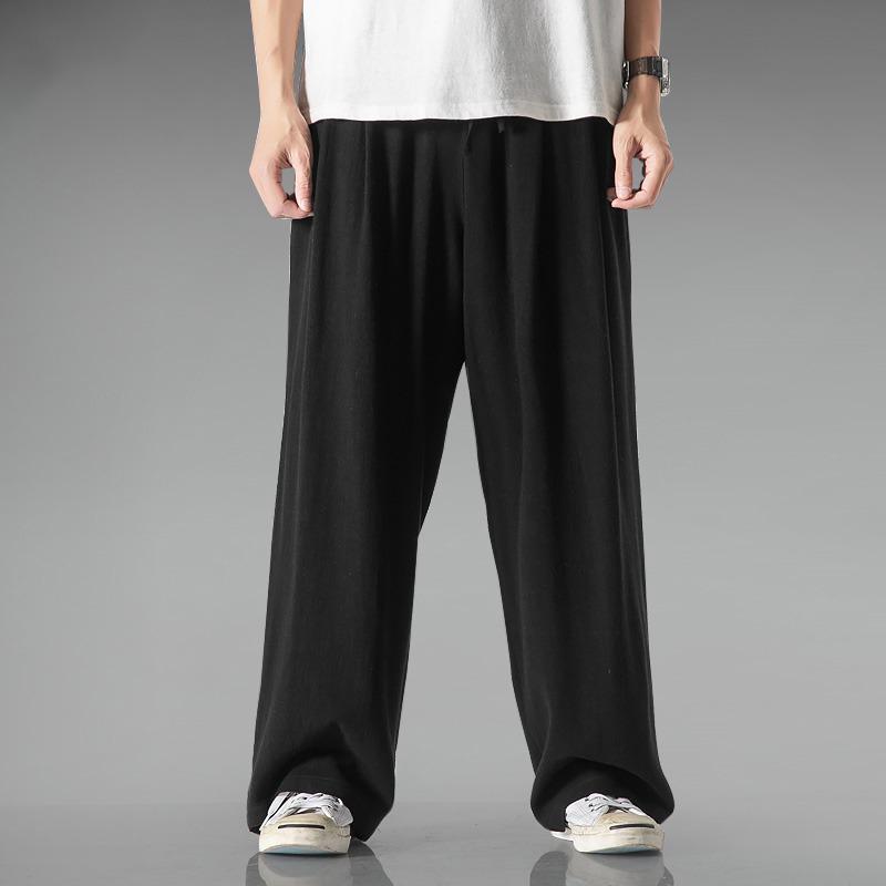 Men's Chinese Style Lightweight Linen Trousers - Summer Plus Size Loose Fit, Wide Leg, Breathable Cotton Casual Pants