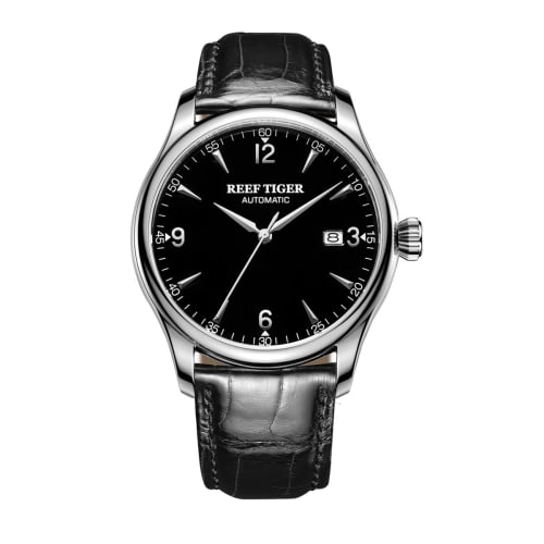 

Reef Tiger Men s Dress Watch with Date, Stainless Steel, and Leather Strap, RGA823