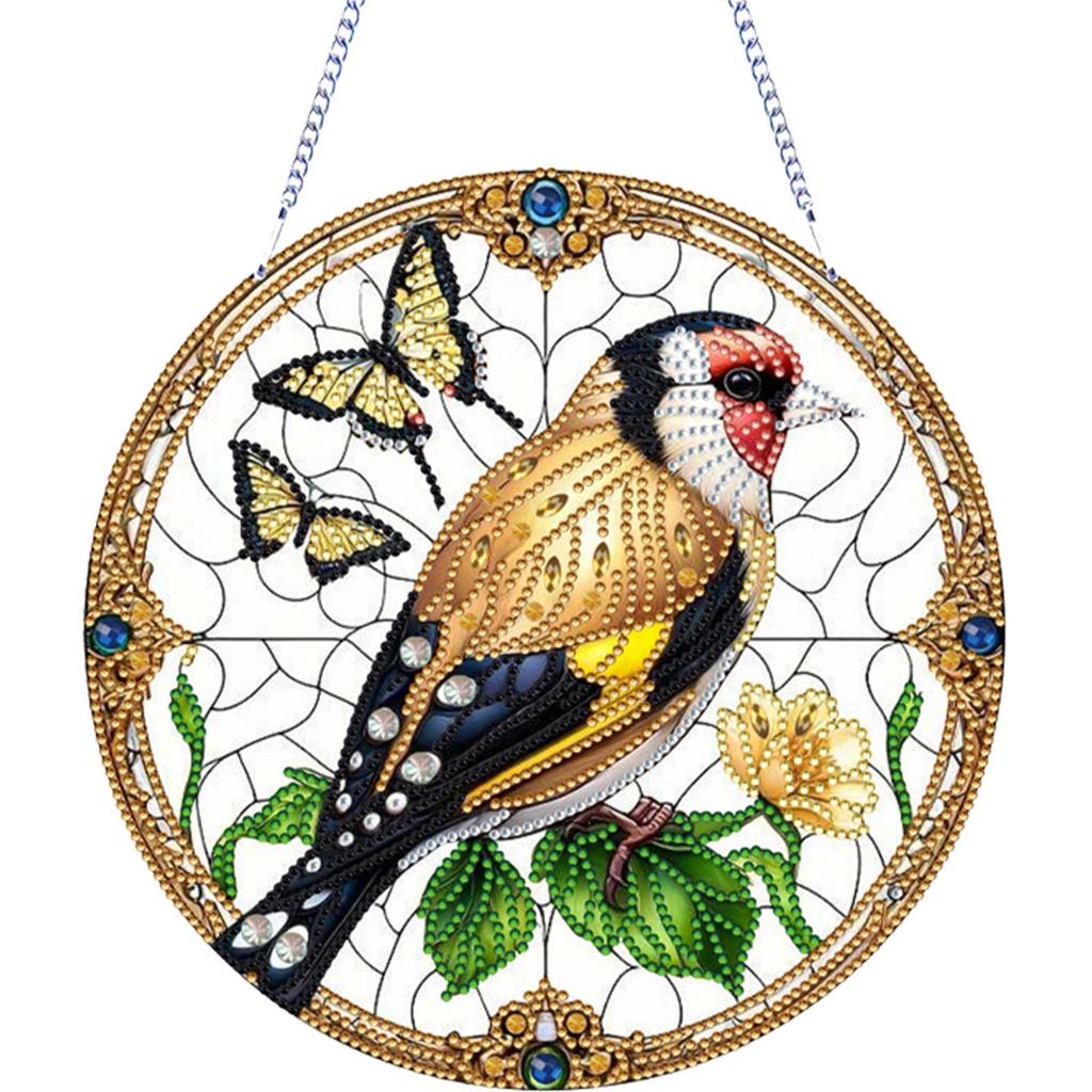 Animal Flower Theme 2D/Flat DIY Diamond Painting Set Rhinestone Diamond Art Window Pendants Window Hanging Art for Home Decor