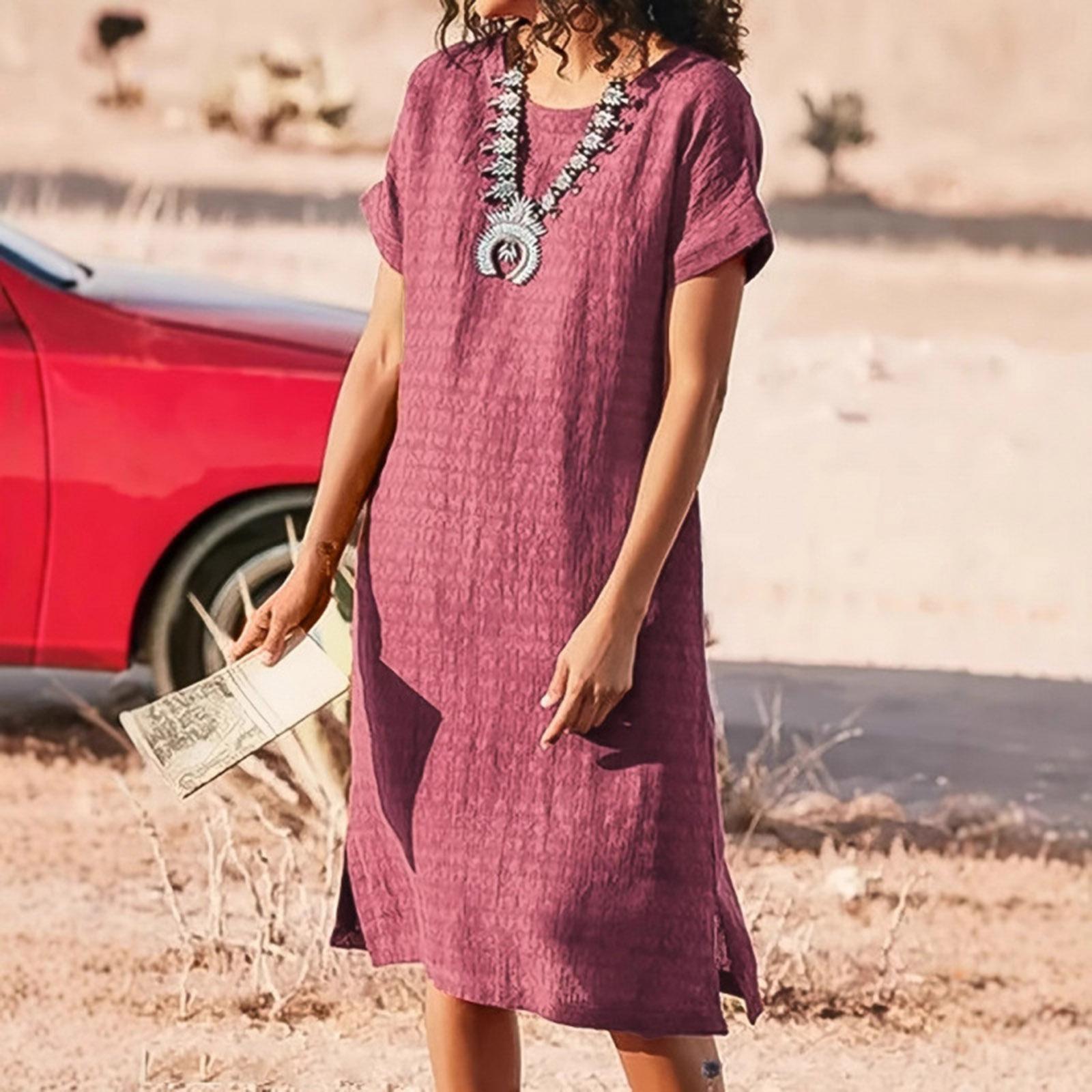 

Женское платье с круглым вырезом, коротким рукавом, рваными деталями и плиссировкой M розовый