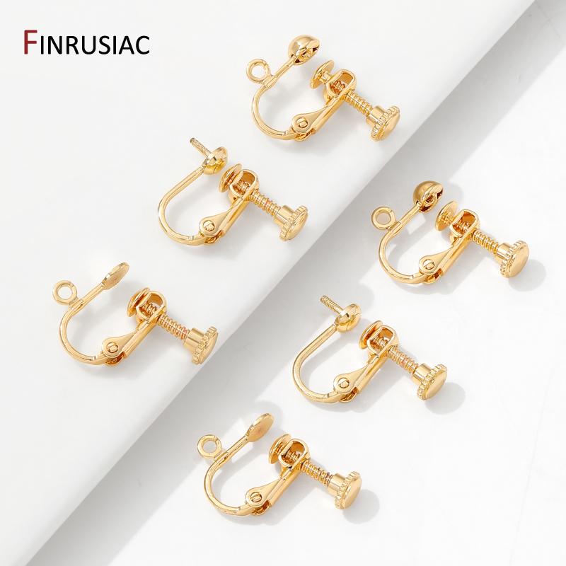 14K Gold Plated Brass Round Head Screw Ear Clips,DIY Handmade Clip On Earrings Parts No Pierced Ear Clips Jewelry Findings