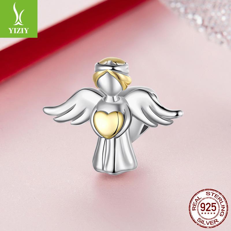 S925 Sterling Silver Plated Real Gold Angel Guardian Beaded Personalized Diy Bracelet Accessories