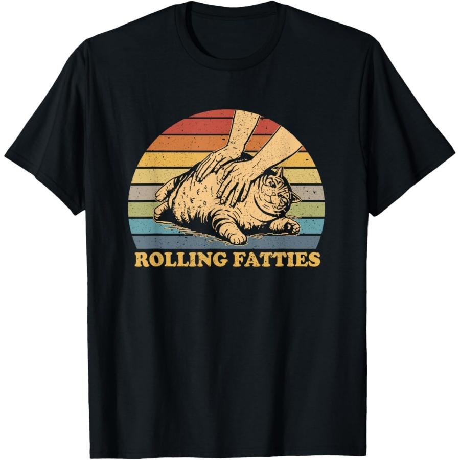 QINGXIUU Cat Rolling Fatties Funny T-Shirt S