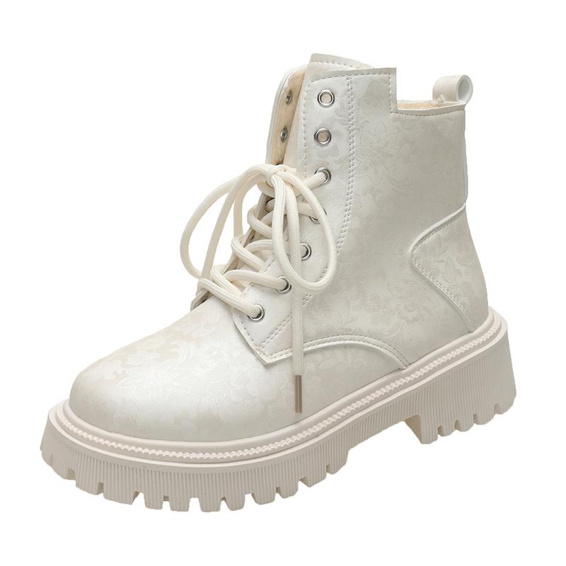 

2025 New Women s Ankle Boots with Laces Boots Lace-up Winter Large Size Warm Female Short Shoes Fashion Autumn Spring New Trend 42 бежевый