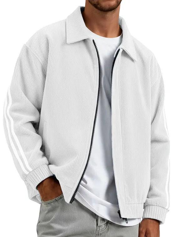 

2025 Men s Winter White Stripe Long Sleeve Casual Zipper Jacket XXL білий