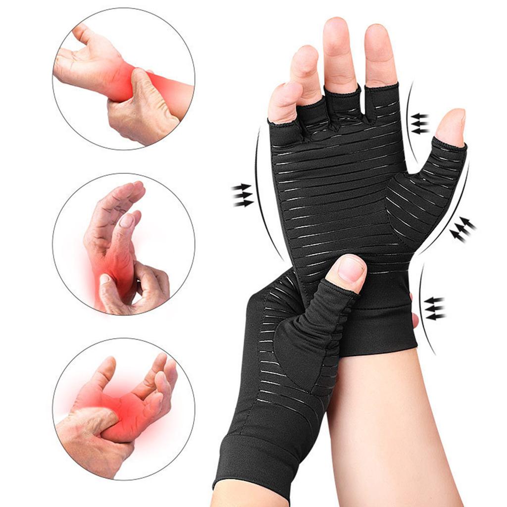 Unisex Copper Fiber Compression Gloves Anti-Skid Breathable Half-Finger Training Gloves Promotes Hands Blood Circulation 1pair