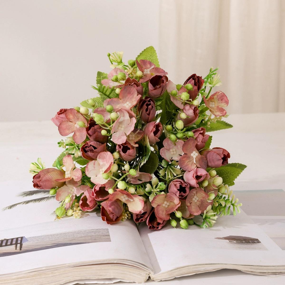 

1 букет тюльпанов, искусственные мини-цветы, букет магнолий, цветок с длинным стеблем и листьями, искусственные цветы для домашнего декора, свадебных украшений бордовый