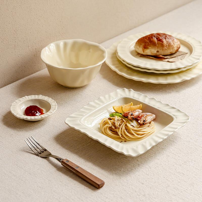 Comic Series Cream Wind Set Dinner Plate Rice Bowl Lace French Ceramic Tableware Western Plate Household Dish Plate Dish
